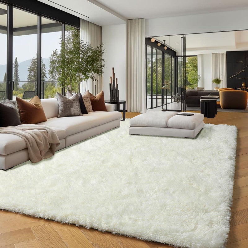 PAGISOFE White Fluffy Shag Machine Washable Area Rugs for Living Room 5x7 Ft,Cream White Soft Shaggy Rugs for Bedroom,Office Ivory Carpet Boys Girls Dorm Pastel Rug for Kids Room Home Decor Aesthetic - Image 1